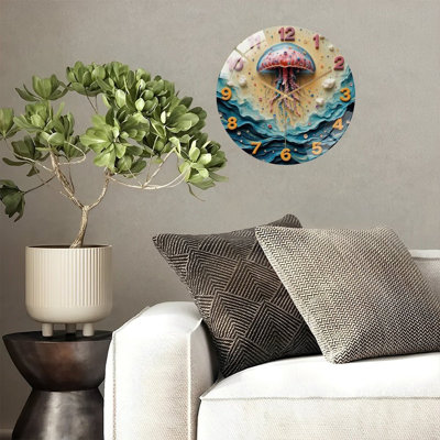 Horloge murale silencieuse en verre trempé de 30 cm, « Horloge artistique méduse », sans tic-tac, fonctionne avec des piles AA (non incluses), décoration artistique pour la maison