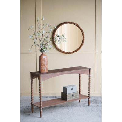 47X14x30" Rustic Brown Wood Console Table With Turned Spiral Legs And Lower Shelf