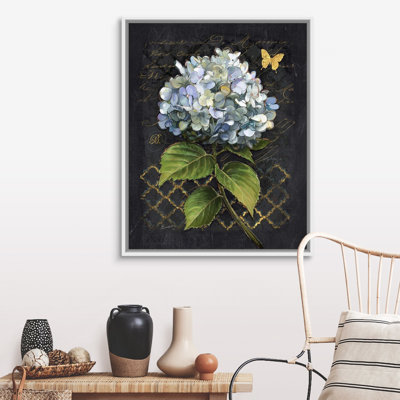 " Heirloom Hydrangea on Black " Watercolor and Acrylic Painting