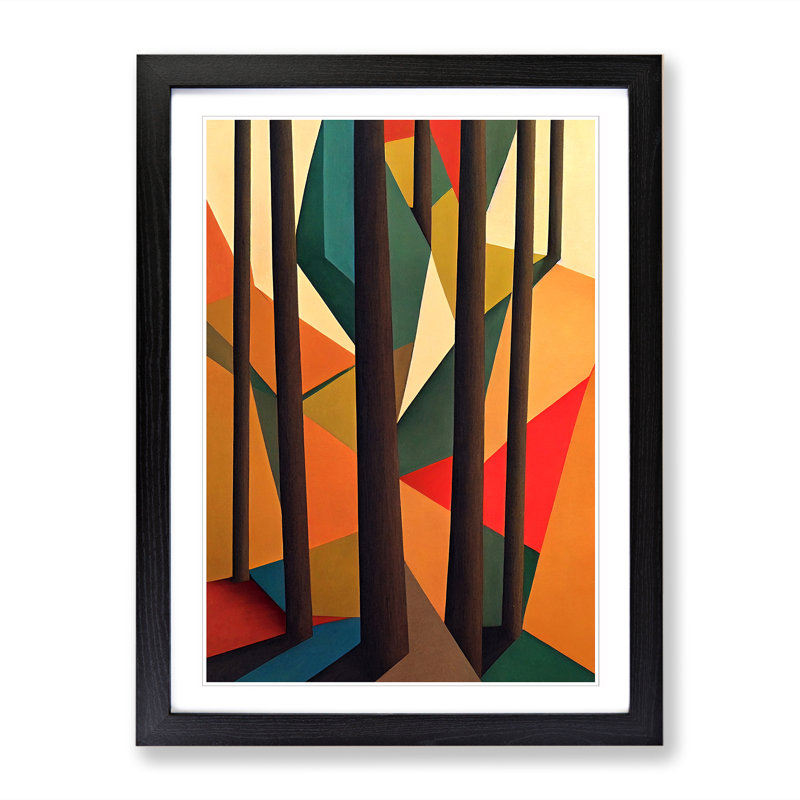 FRM-V0523-2535X Tree Abstract Block Vol.3 - Single Picture Frame Print, 64cm H x 46cm W x 2cm D, Walnut