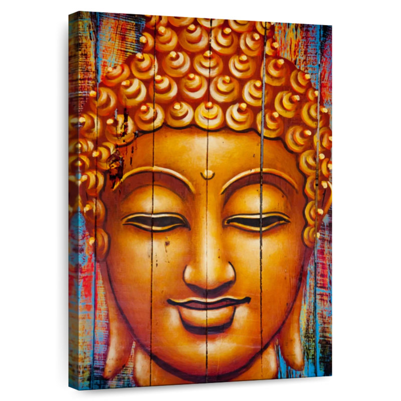 Leisha Buddha Face On Planks, 30" H x 20" W