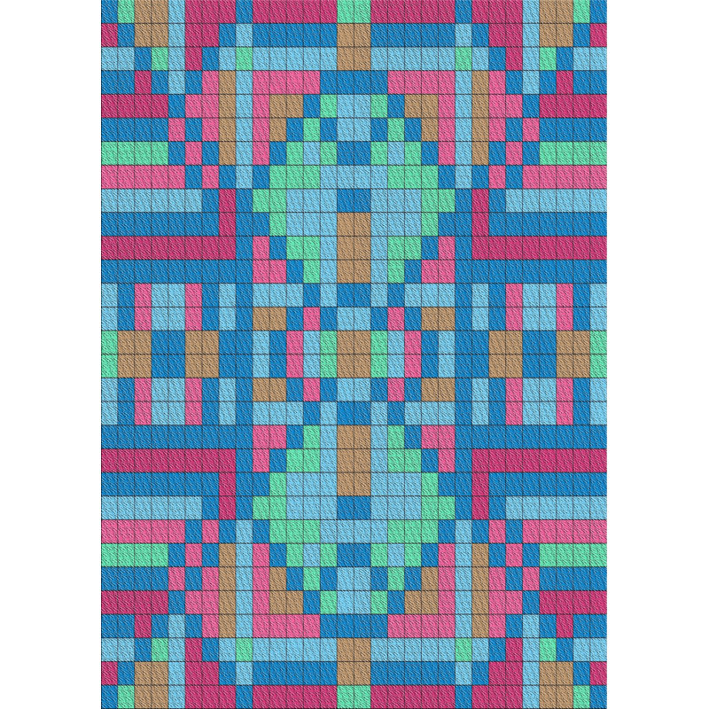 Tapis vert/rouge/bleu aqua patterned Shady, Rectangle 8 pi x 12 pi