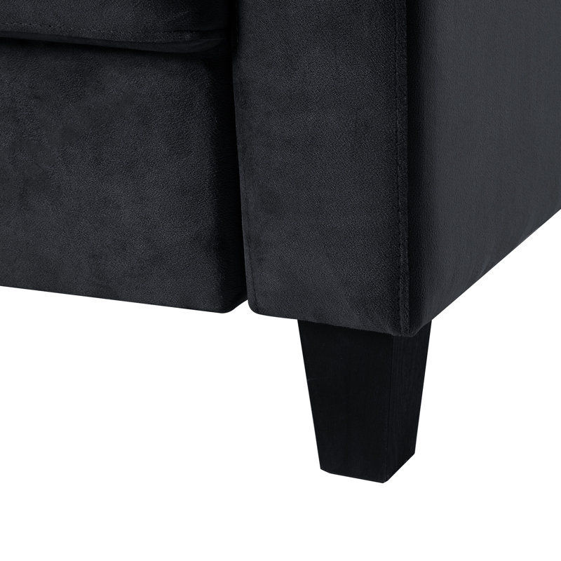Canapé à cadre en bois pour chambre à coucher - 3 velours avec armature en fer et coussins, Velours noir