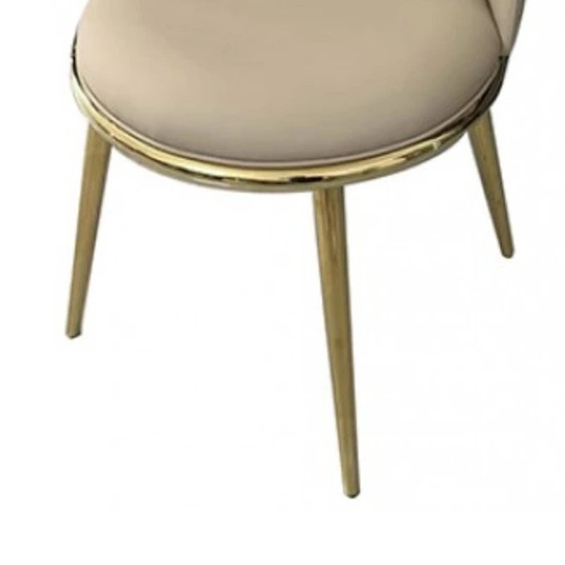 Ensemble de 2 chaises de salle à manger Relli, métal doré, similicuir taupe, sièges ronds, Doré