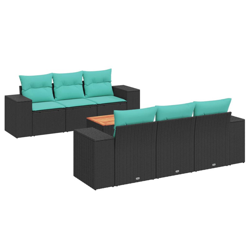  Ensemble de canapé de patio 7 pièces avec coussins en rotin de polyester noir