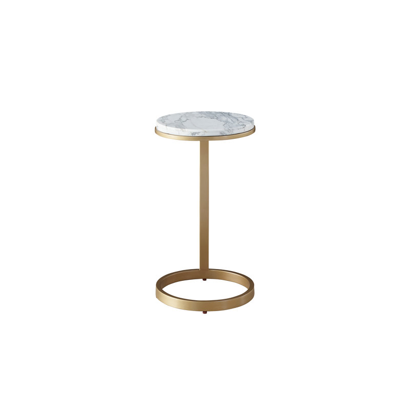 Gold and White Marble Round Accent Table with Metal Frame