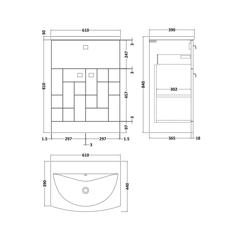 Blocks 611 mm Freestanding Single Vanity with Integrated Basin, Satin Gray