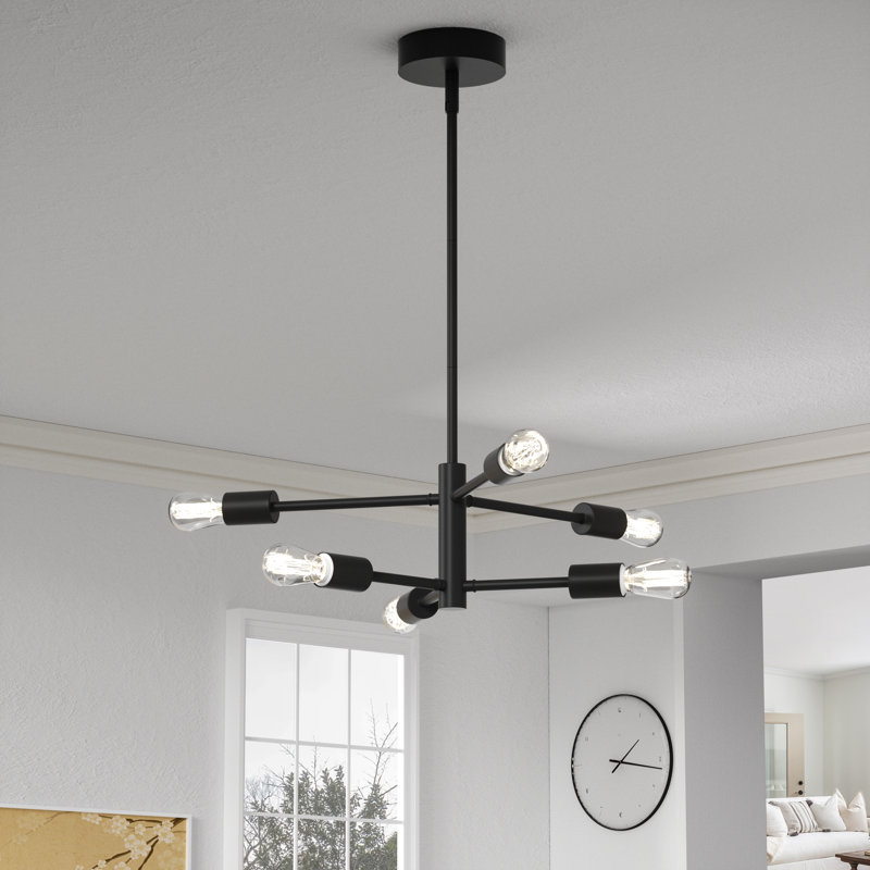 Rensselear 6 - Light Dimmable Sputnik Modern Linear Chandelier, Matte Black/Gold