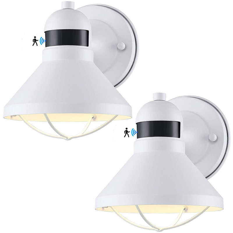 2 Pack Motion Sensor Outdoor LED Wall Sconce, White