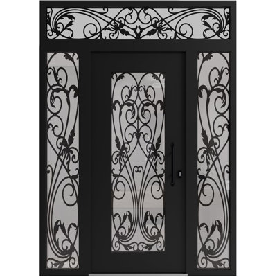 Porte d'entrée extérieure prémontée en aluminium, modèle Iron 1601, noir, acier, métal, peinture classique, 60 x 96 (12+36+12 x 80+16) - Ouverture à gauche vers l'intérieur