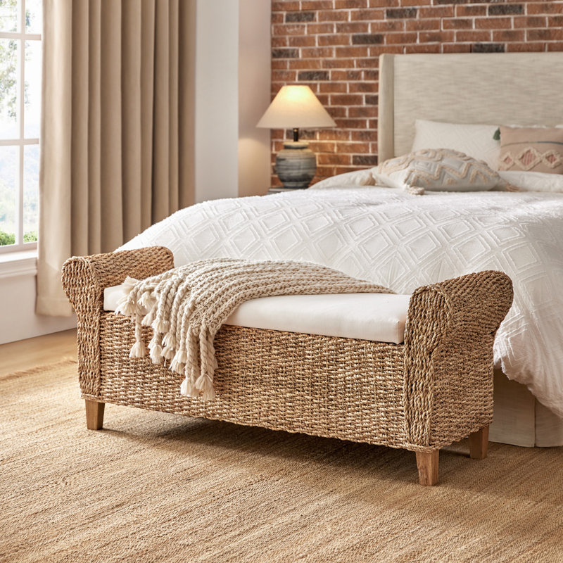 Anesty 56'' W Upholstered Flip Top Storage Bench with Solid Wood Legs and Segmented Pockets