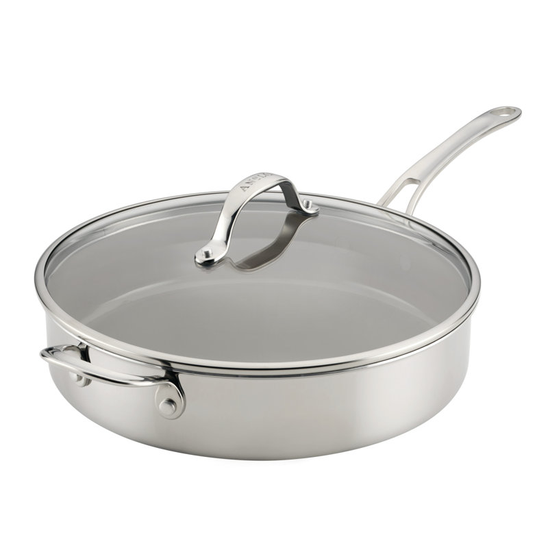 Anolon EverLast Clad Ceramic Stainless Steel Saute Pan with Lid, 5-Quart, Silver