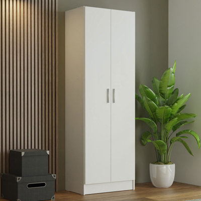 Esty Modern Pantry Storage Cabinet Armoire Closet with 2 Doors and 5 Utility Shelves 23L Wooden Organization Unit for Bedroom, Office, Laundry Room,