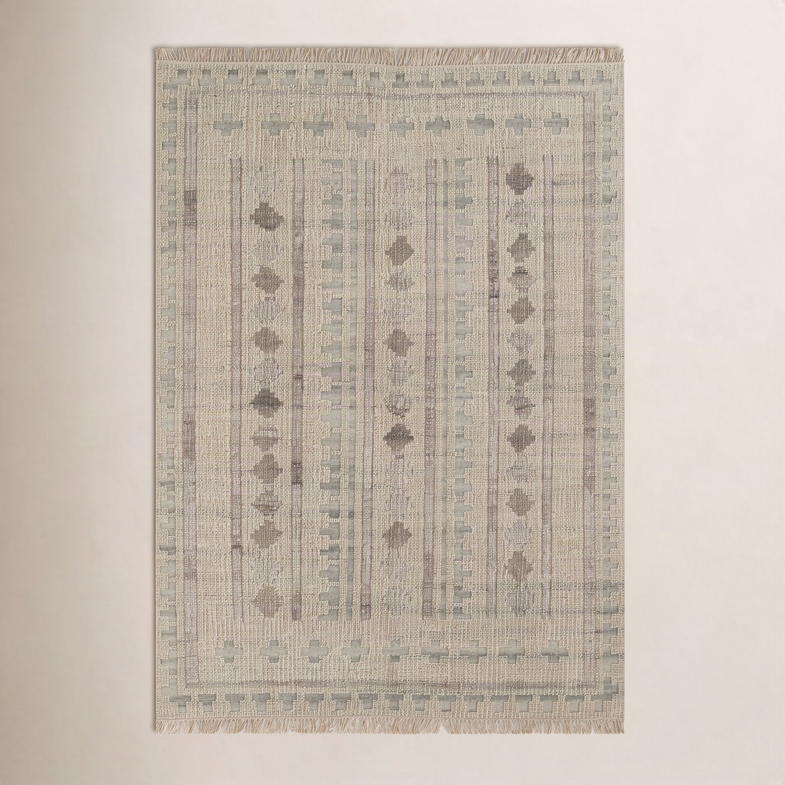 Otto Ivory Hand-Woven Geometric Wool Rug, Rectangle 9' x 12'