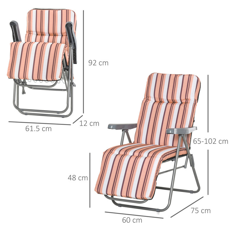 Aymelia 75cm Long Reclining Single Chaise with Cushions, Orange/White