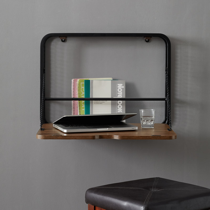 Glenmere Foldable Steel Floating Desk, Dark Walnut