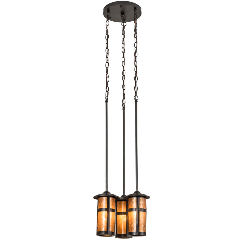 Craftsman Brown 3-Light Amber Mica Glass Pendant