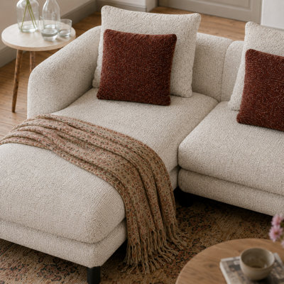 Canapé d'angle 3 places de 305 cm (120 pouces) avec méridienne à gauche, revêtement bouclé, assise profonde et coussins décoratifs pour salon