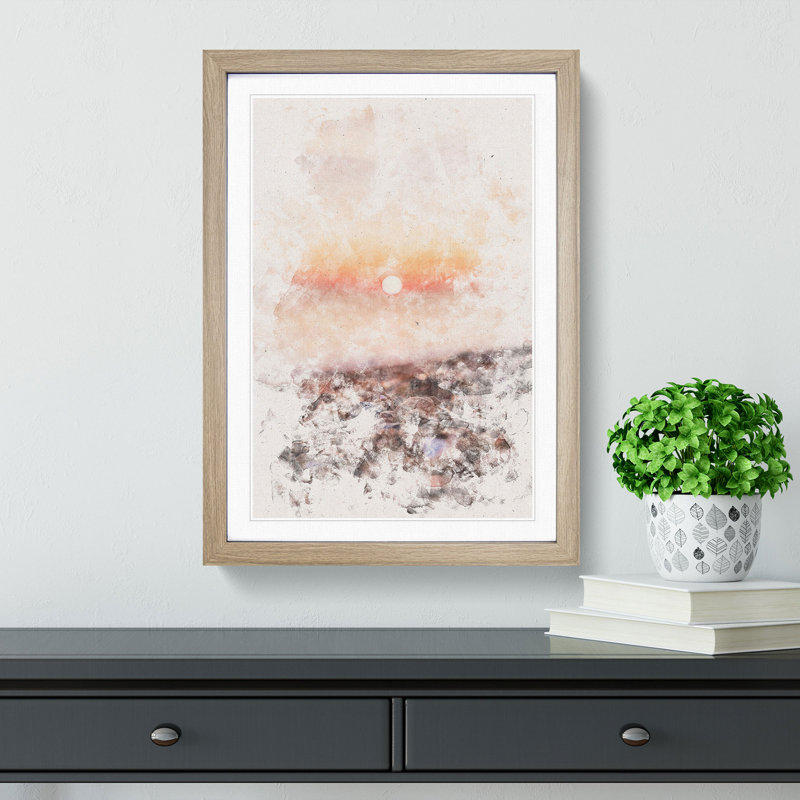 Sunset over Brighton Beach - Picture Frame Graphic Art, Oak Framed, 87cm H x 62cm W x 2cm D