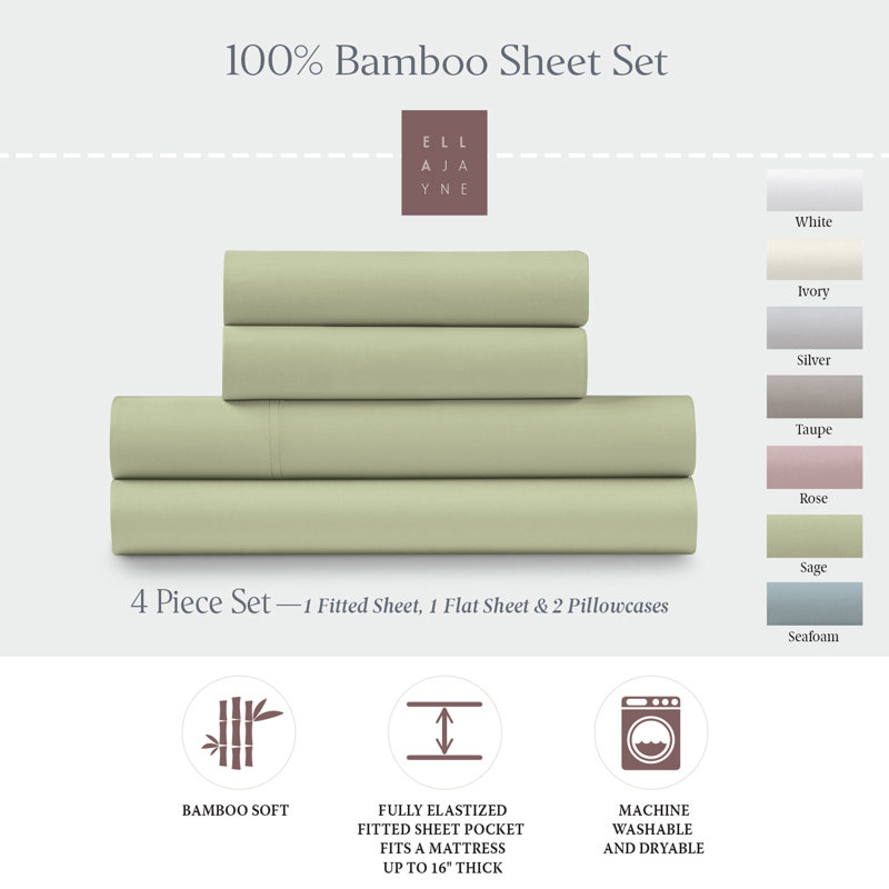 Ella Jayne Bamboo 4-Piece Sheet Set, Full, Sage