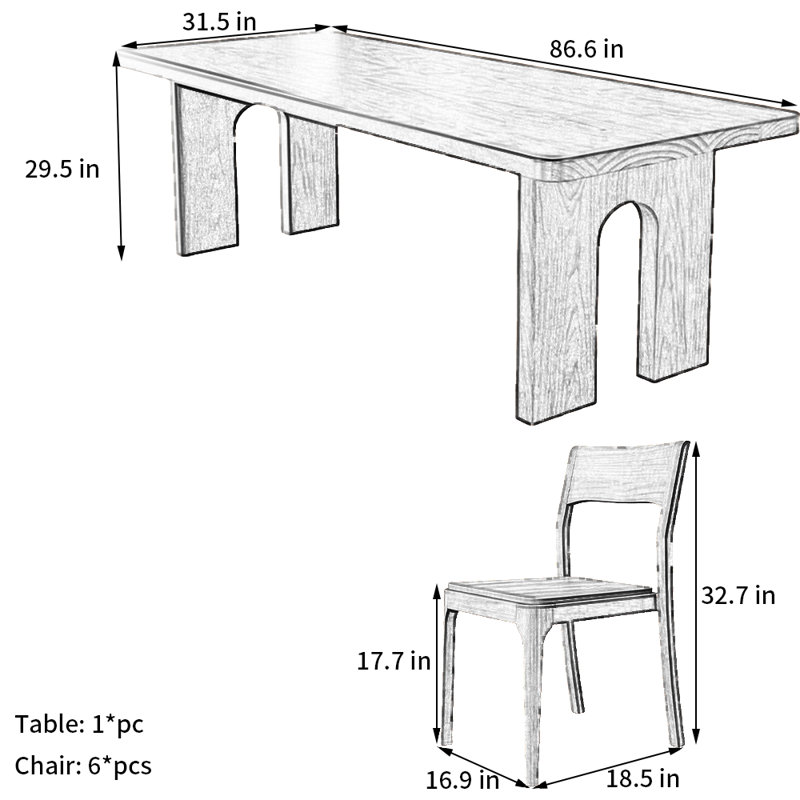 Ensemble de salle à manger Wabi-Sabi, H 29,5 po x L 86,6 po x l 31,5 po