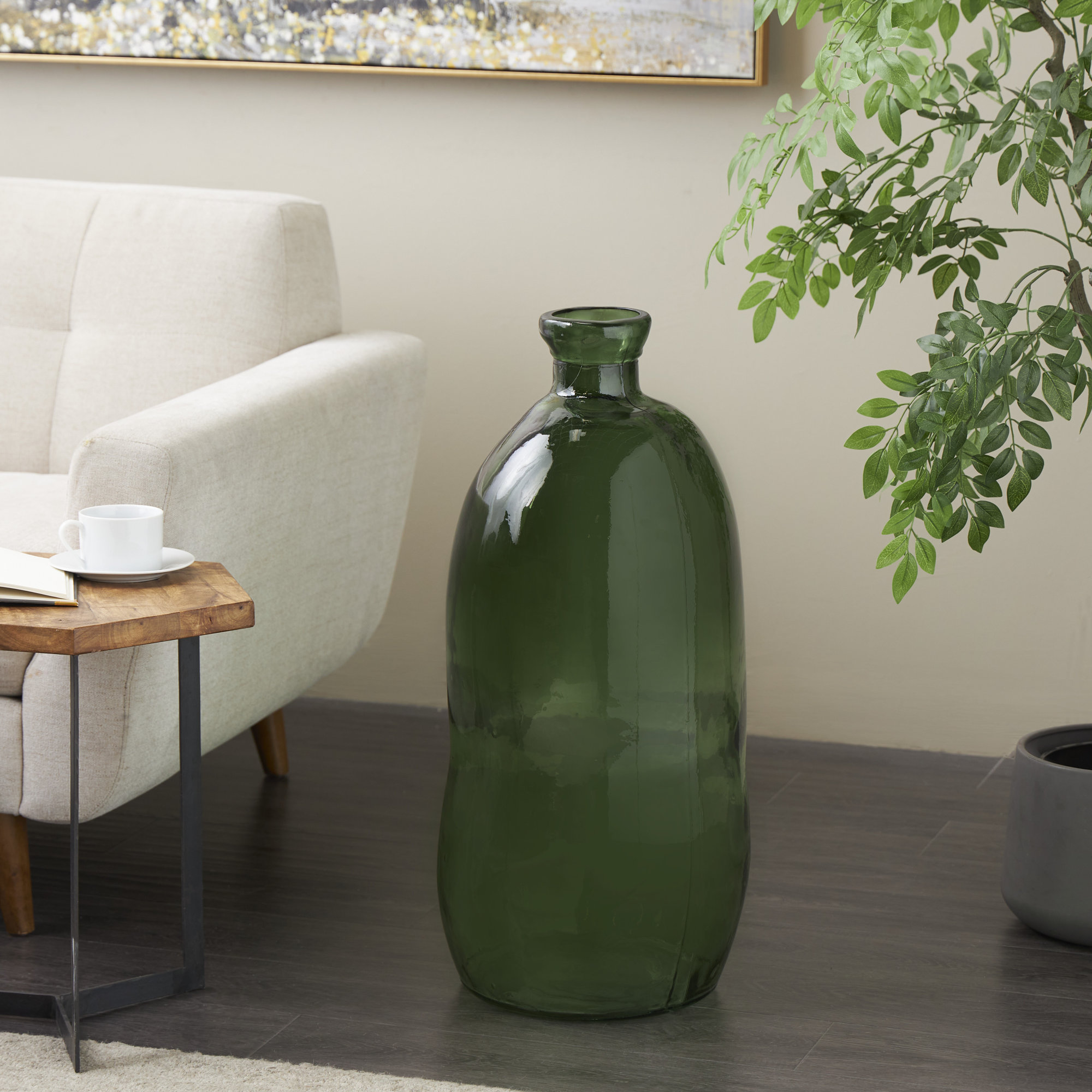 Dorival Recycled Glass Spanish Bottle Decorative Vase, 29" H x 13.05" W x 13.4" D, Green
