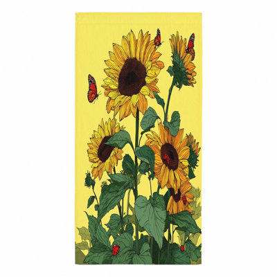 Serviette de plage de tournesol 1Pcs, avec des tournesols éclatants, des feuilles vertes et des papillons dans un style aquarelle animé. Grande microfibre, parfaite pour la piscine, les voyages, le camping et les unisexes.