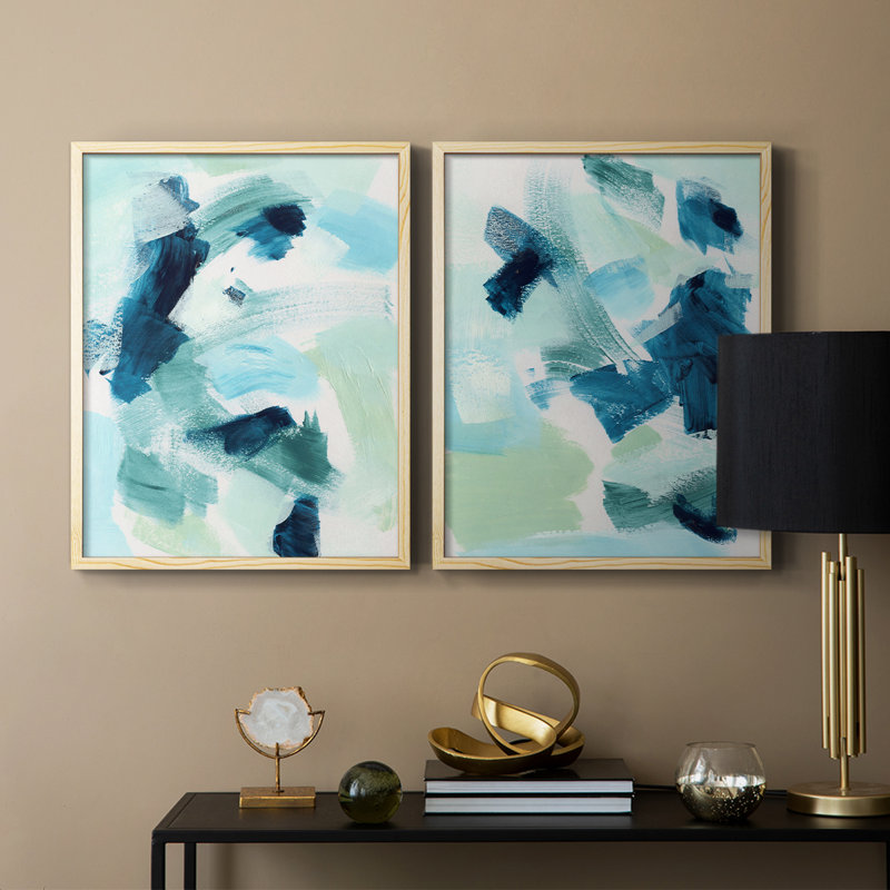 «Teal Composition I», reproduction encadrée de qualité supérieure - prête à être accrochée - aucun clou requis - aucun clou requis