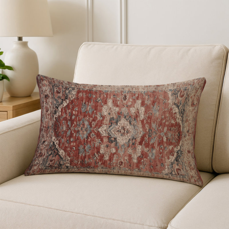 Coussin décoratif intérieur et extérieur Modern, Rouille / beige / gris damassé 1, Rectangle H 20 po x l 14 po