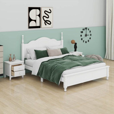 Ensemble de chambre à coucher 3 pièces, cadre de lit plateforme en bois pour garçons, filles, adultes, tout-petits et deux tables de chevet