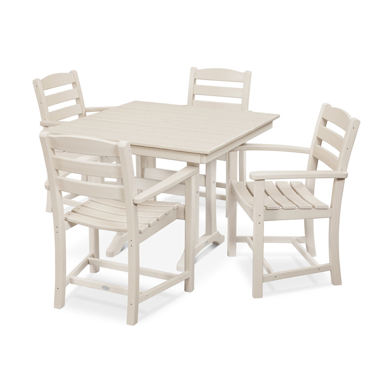 POLYWOOD La Casa Café 5-Piece Farmhouse Trestle Arm Chair Dining Set, Sand