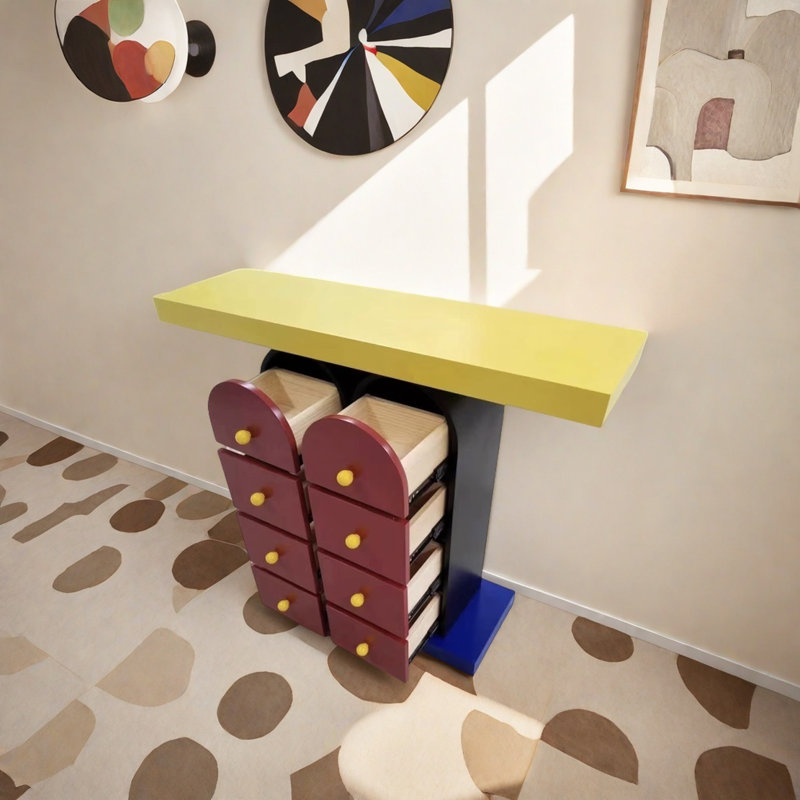 Multi Functional Art Console Table, Blue/Red/Black, Yellow