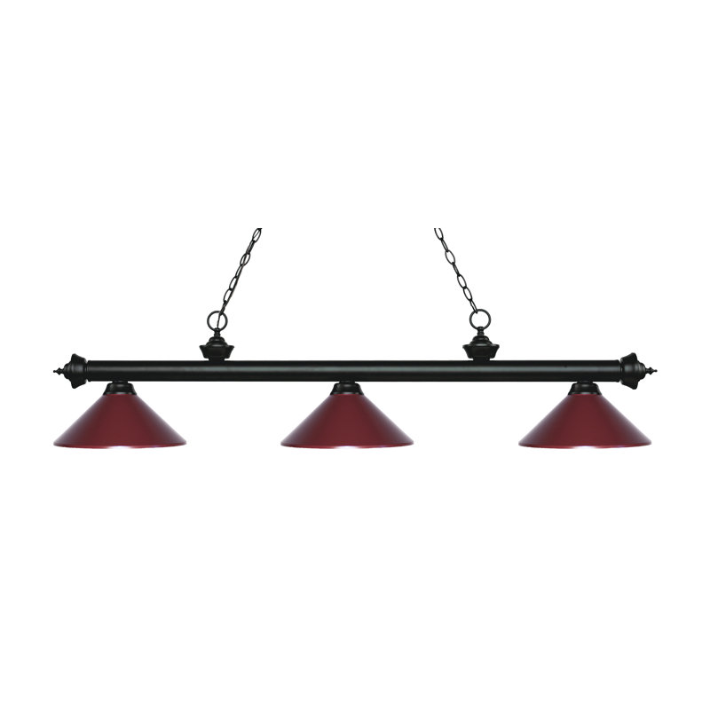 Luminaire suspendu linéaire à 3 lumières pour table de billard Chevelle, Nickel brossé, H 13,5 po x l 57,25 po x P 14,25 po