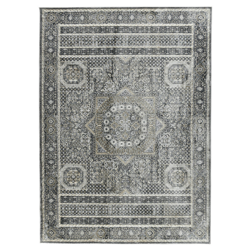 8' Charcoal And Gray Medallion Runner Rug