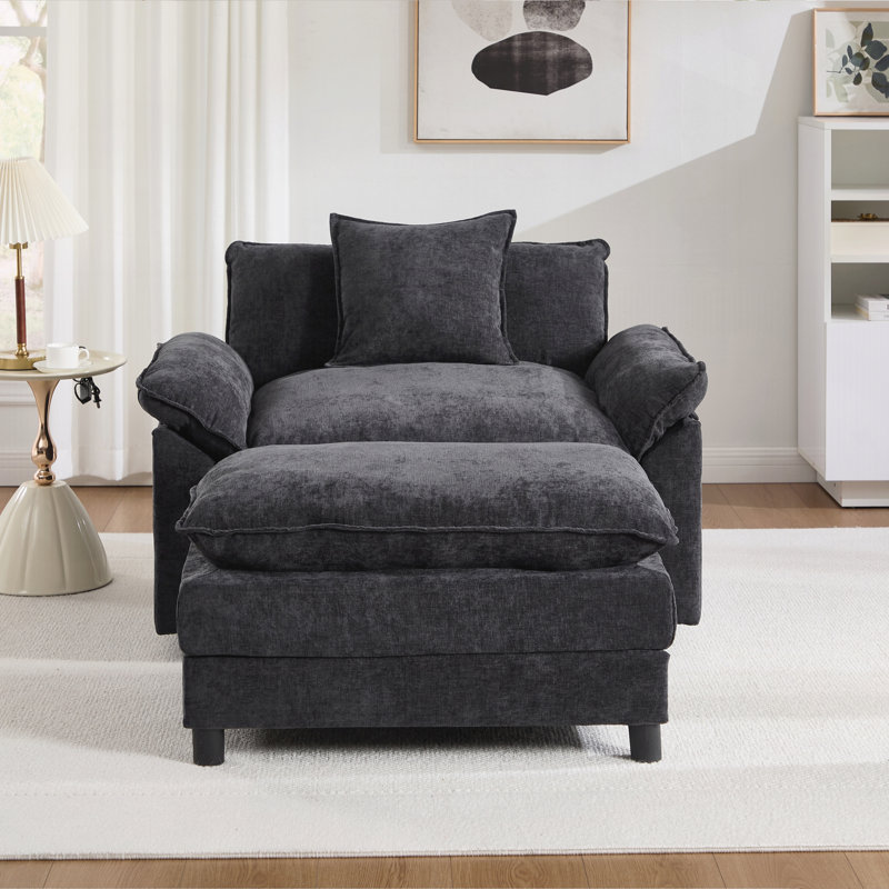 Sofa moderne d'une place de 113 cm, L 44,5 po, Chenille noir