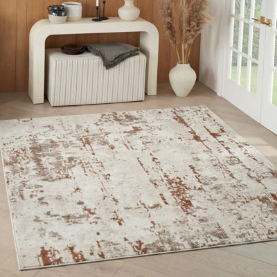 Durand Abstract Modern Machine Woven Area Rug in Beige/Gray