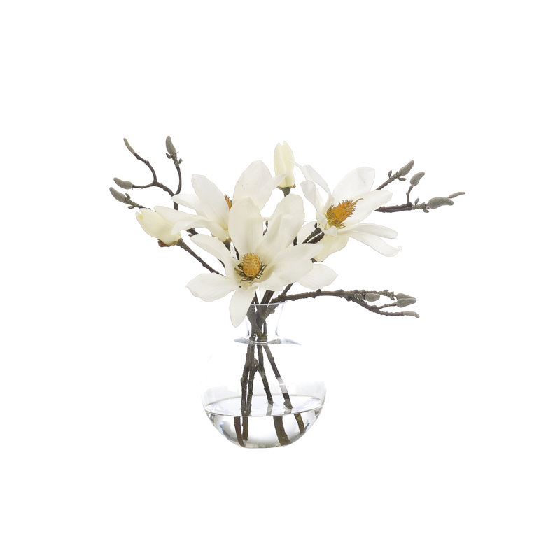 Magnolia, White, Glass Bubble, 15wx11dx13h