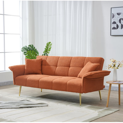 70-inch teddy fleece sofabed, convertible futon sofabed with adjustable arms and backrest, modern love sofa for living room and bedroom