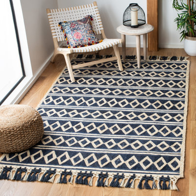 Tapis bleu / beige en jute / coton touffeté à la main Cunningham