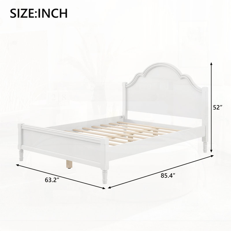 Lit plateforme en bois avec tête et pied de lit, Blanc, Grand lit