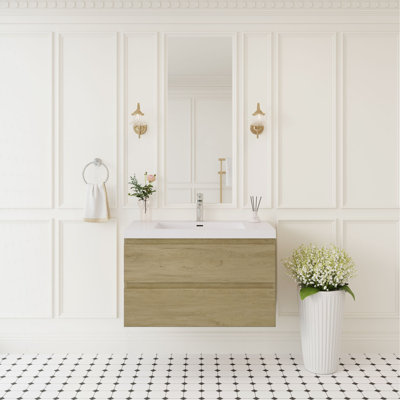 Meuble-lavabo flottant de 36 po avec lavabo, meuble-lavabo mural moderne avec lavabo à surface solide et tiroirs à fermeture en douceur