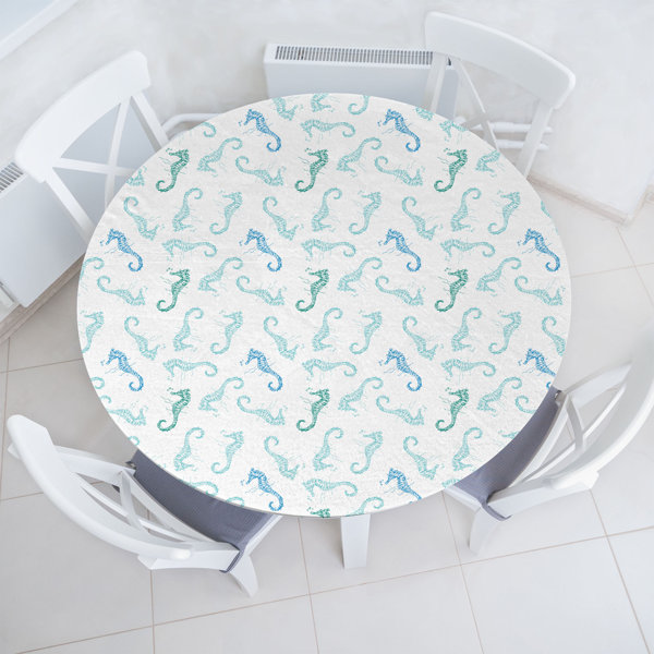 East Urban Home Seahorse Fitted Round Tablecloth Pale Blue Grey Sea ...