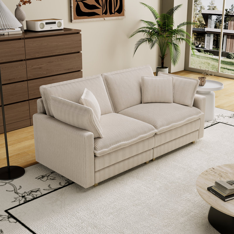 Canapé avec 4 coussins et coussins Kevin Corduroy, Beige