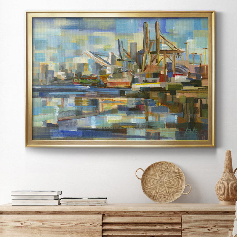 Port of Seattle - reproduction d'art sur toile, H 26,5 po x l 36,5 po x P 1,5 po, Doré