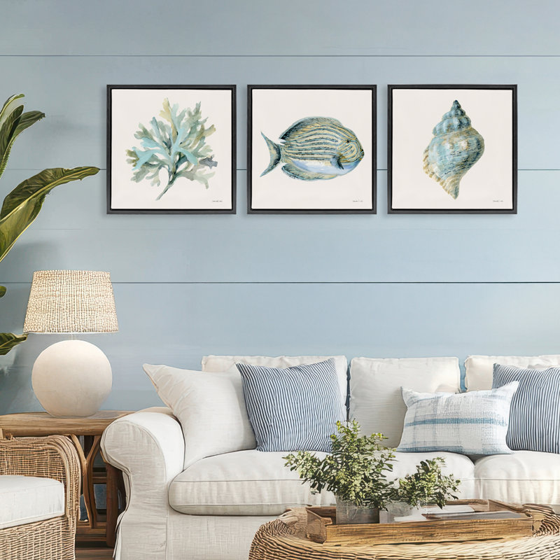 Ensemble de cadre flottant 3 pièces Coastal Bliss Sea Life, design par Danhui Nai, H 18 po x l 18 po