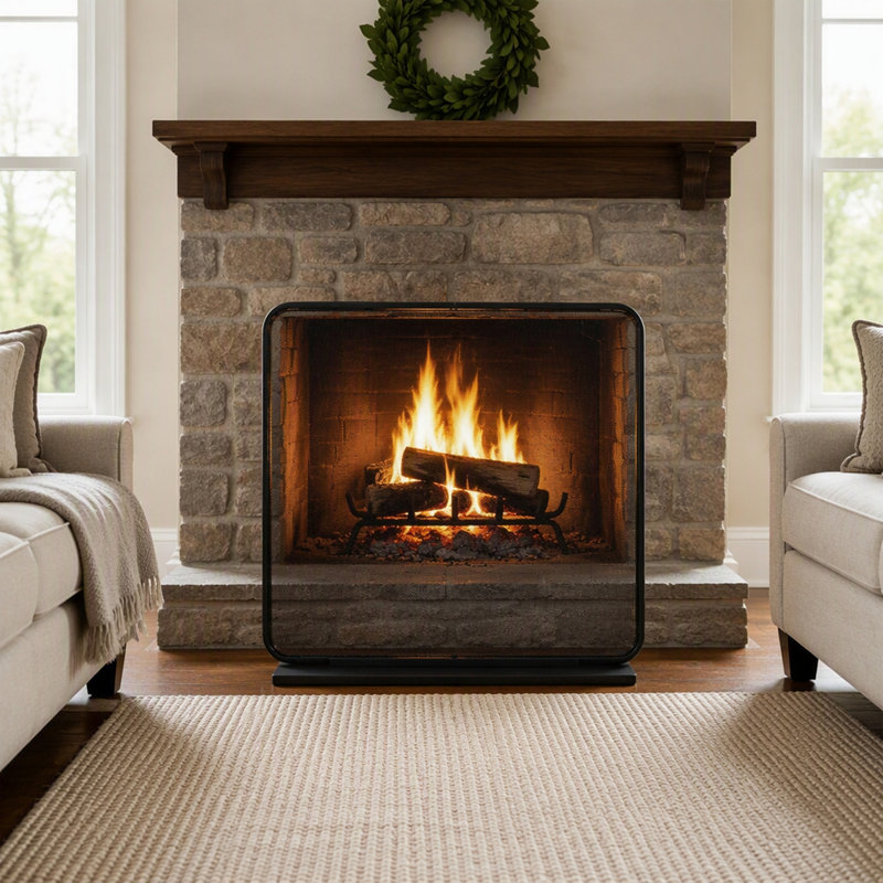 Iron Fireplace Screen, Black
