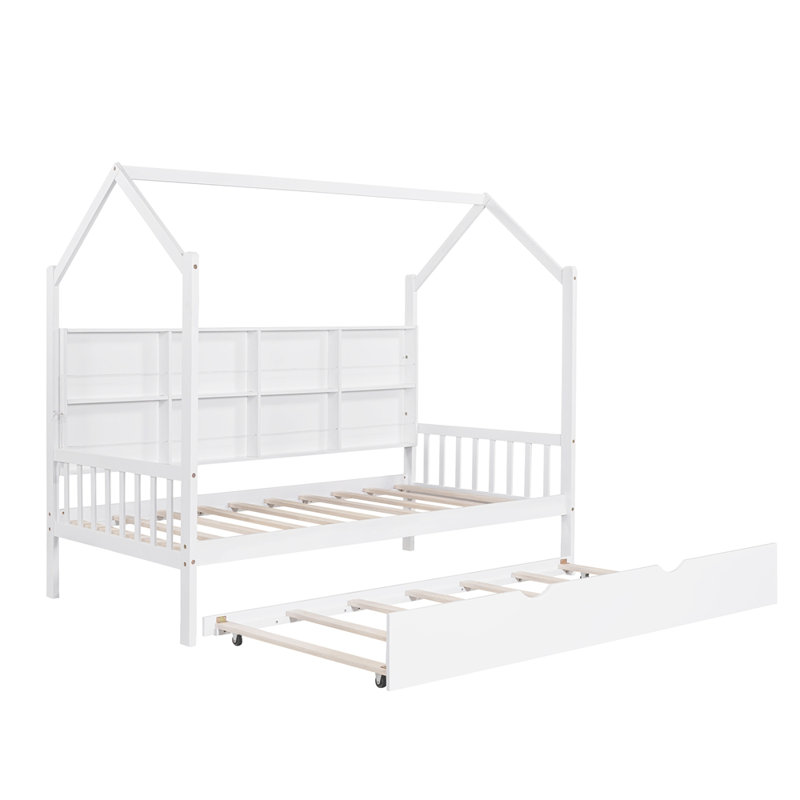 Lit en bois avec couchette, lit pour enfant avec tablette