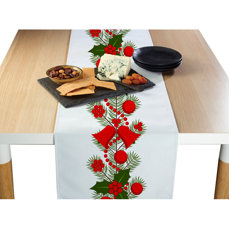 Jayden-Lee Floral Christmas Table Runner, 108" x 14", Holly and Bells Garland