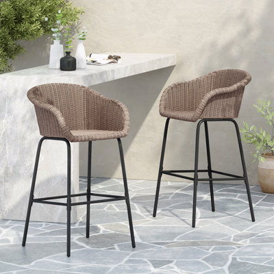 Ensemble de 2 tabourets de bar d'extérieur, faux os en métal PE brun clair