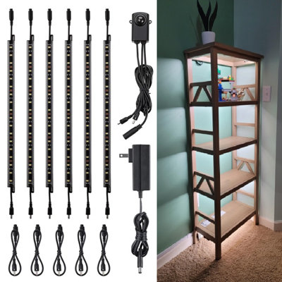 6 Pack 12" LED Safe Lighting Kit, Linkable Plug-in Gun Safe Light Bars, Motion Sensor, 900lm, UL Power Adapter, Input 100-240V, 5000K Daylight